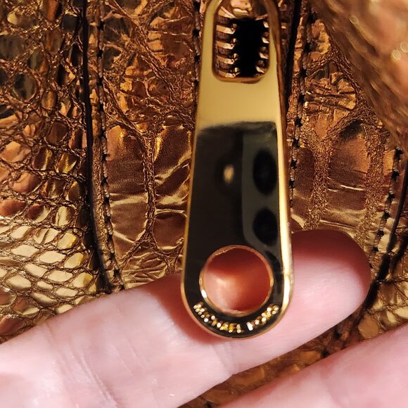 Michael Kors Raven Snakeskin Gold Leather Tote Bag Purse - Picture 11 of 14